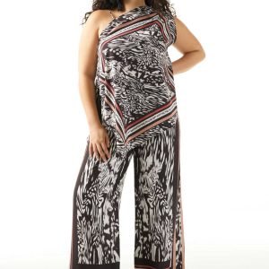 CALÇA PANTALONA DIAMOND ESTAMPADA CÓS LARGO E ABOTOAMENTO FRONTAL DUPLO