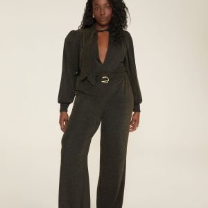 Calça Pantalona Lurex Elástico Cós Faixa
