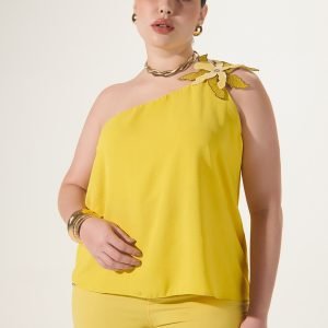 Blusa Ombro Único com Aplicação Floral