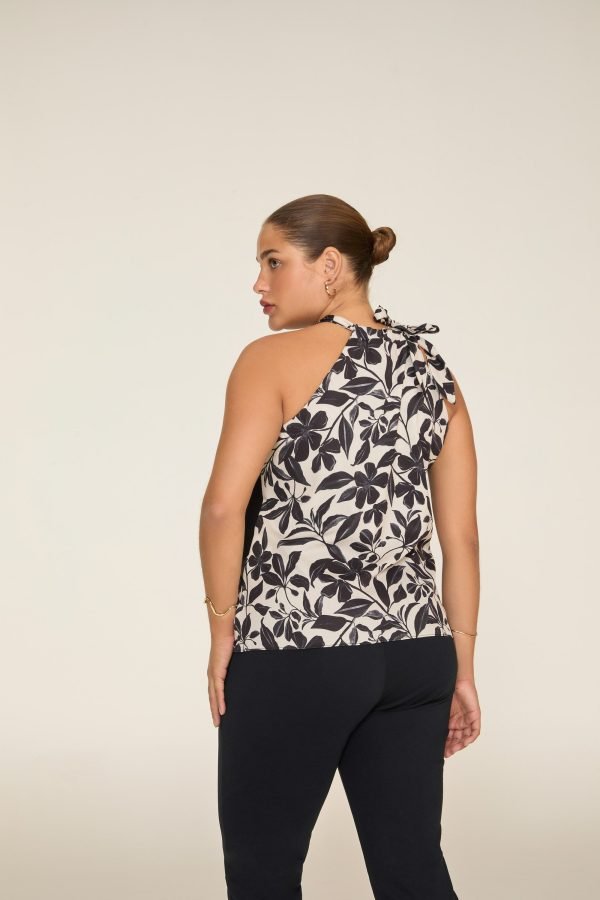 Blusa Frente Única Estampada Recorte Contraste Liso - Image 3