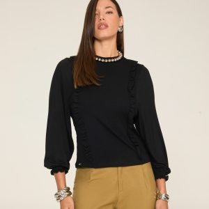 Blusa Manga Longa Babado Frente