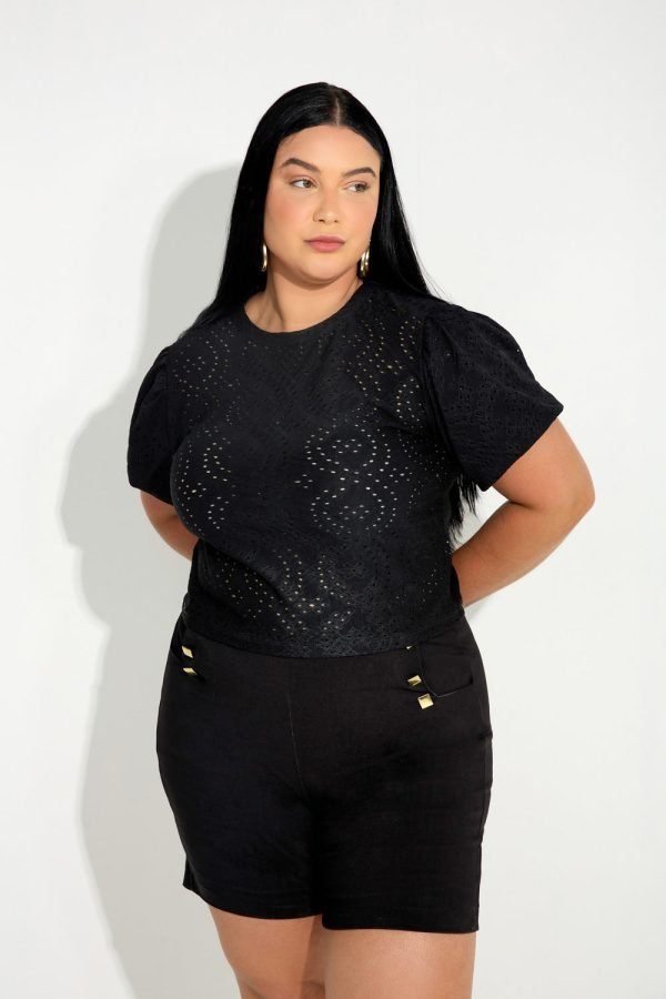 Blusa cropped com mangas bufantes - Image 3