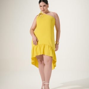 Vestido Um Ombro Só Broche Flor