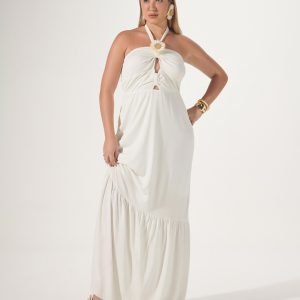 Vestido Frente Única Com Flor