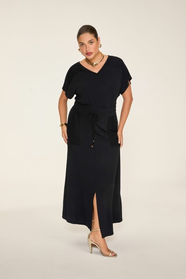 Conjunto T-Shirt Decote V Saia Evasê