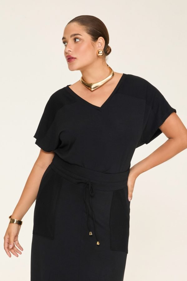 Conjunto T-Shirt Decote V Saia Evasê - Image 2