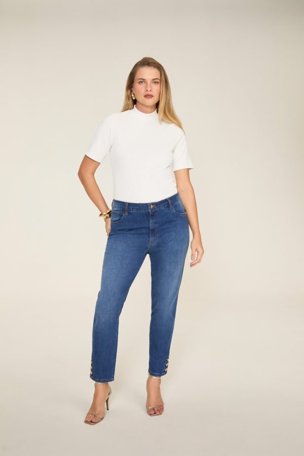Calça jeans skynny cintura alta tecnologia comprime abdomen