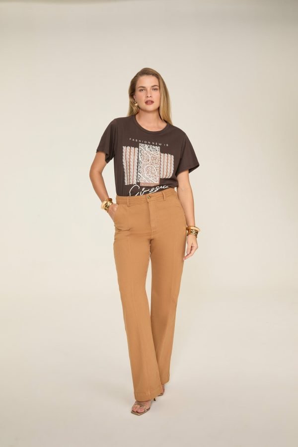 Calça Jeans Wide Leg Friso Cintura Alta