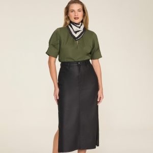 Saia jeans midi com tecnologia comprime abdomen
