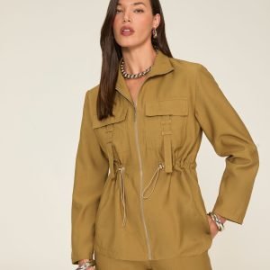 Jaqueta Alongada Zíper Bolsos Cargo