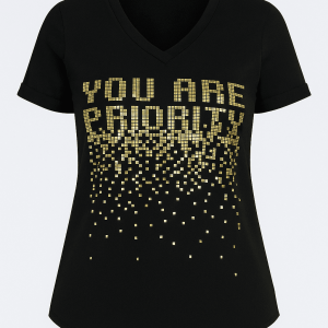 T-Shirt Diamond Decote V Estampa Frontal
