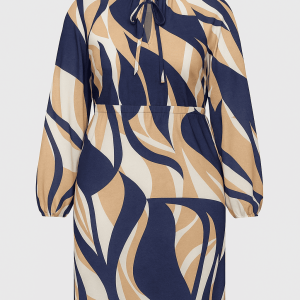 Vestido Estampado Manga Raglan Gola Jabot
